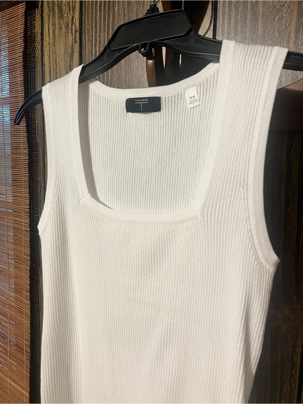 Tahari White Ribbed Square-Neck Tank - Picture 3 of 6